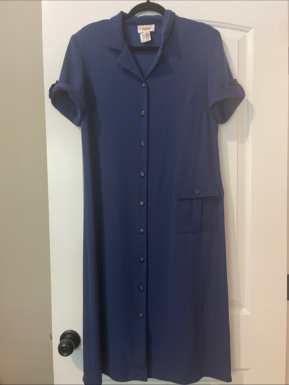 Talbots Navy Button-Front Midi Shirt Dress